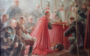 A leendő pápa tisztelgése a Szent Korona előtt